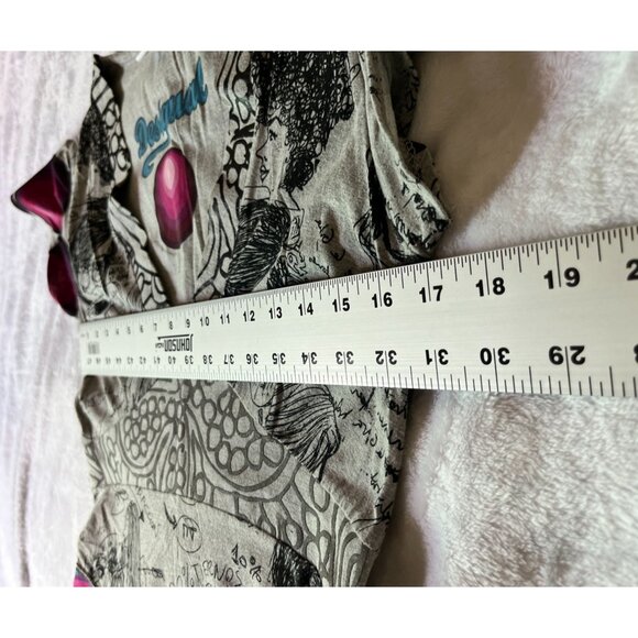 Desigual Women's Abstract Graphic Print A-Line Mini Dress Cap Sleeve V-Neck Gray - Picture 9 of 14